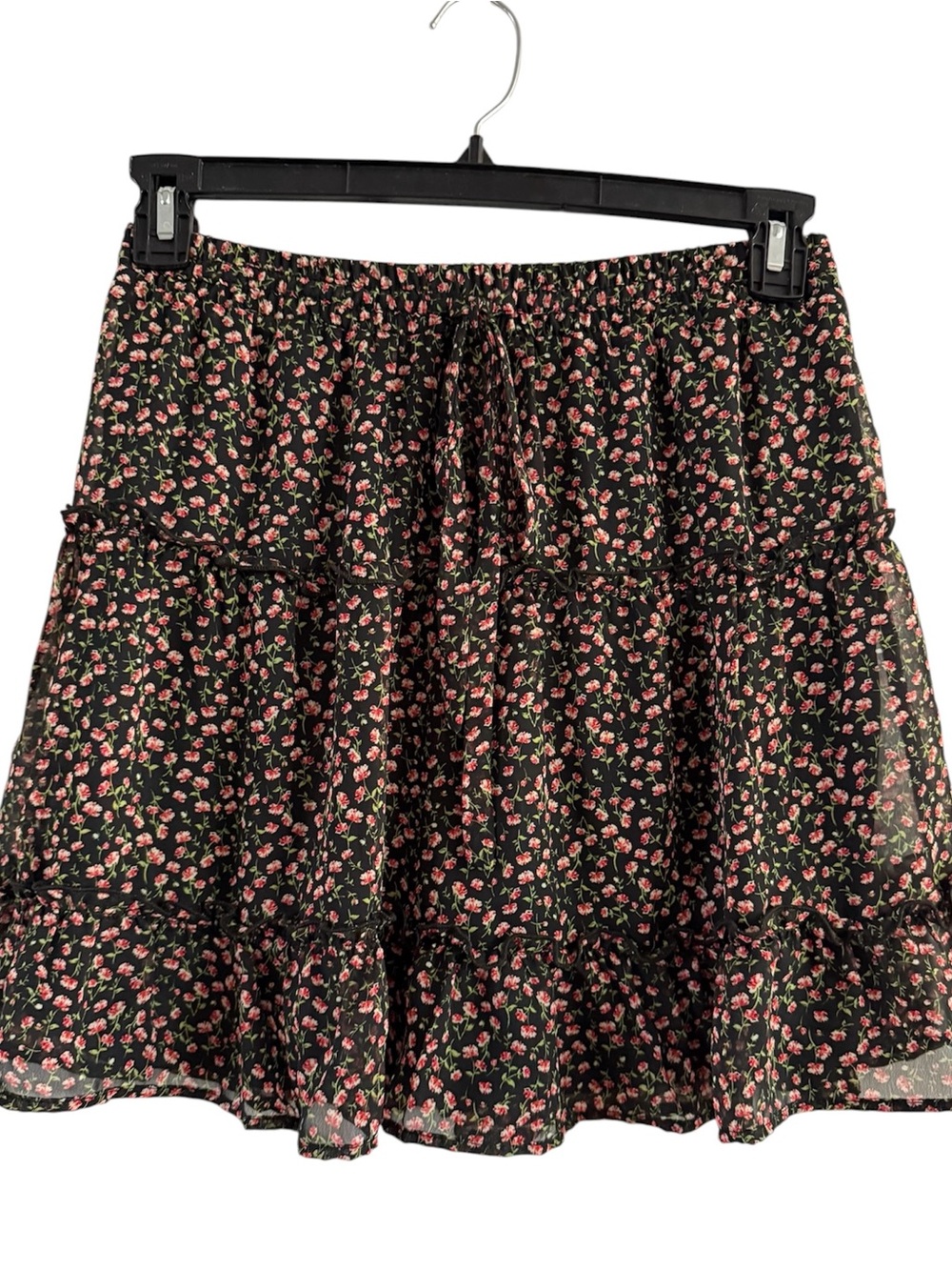 Sienna Sky Black Skater Skirt with Pink Rose Print NWOT